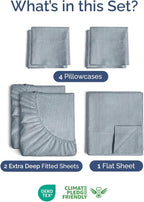 Extra Deep Split King Sheet Set - 7 Piece Breathable & Cooling Sheets - Hotel Luxury Bed Sheets Set - Easy Fit - Soft, Wrinkle Free & Comfy Sheets Set - Heathered Blue Sheet Set w/Extra Deep Pockets