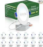 zouzai 12 Pack 4 Inch Ultra-Thin LED Recessed Ceiling Light with Junction Box, 5000K Daylight, 9W Eqv 80W, Dimmable Canless Wafer Downlight, 810LM High Brightness, ETL and Energy Star Certified