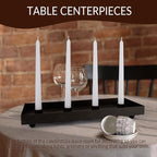 TELOSMA Advent Candle Holder - 4 Candlestick Seats, Matte Black Iron Candle Tray for Taper Candles - Autumn Thanksgiving Christmas Dining Table Kitchen Island Fireplace Mantel Centerpieces Decoration