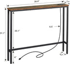 ELYKEN 5.9" Narrow Console Sofa Table with Power Outlets and USB Port, 5.9" Dx39.4 Wx31.1 H Long Behind Couch Table with Metal Frame and 6.5’ Extension Cord, Rustic Brown