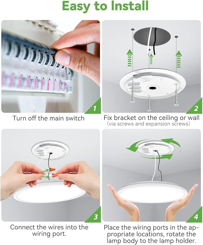 Zemty 10 Pack 12 Inch LED Flush Mount Super Slim 28W 3200lm LED Ceiling Light, 3 Color Temperature in One 3000k/4500k/6000K Fixture for Bedroom, Kitchen, Dining Room