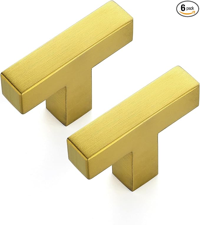 JOY DECOR 6 Pack Cabinet Knobs, Gold Cabinet Handles, 2 Inch Kitchen Knobs, Single Hole Drawer Hardware for Dresser Drawers