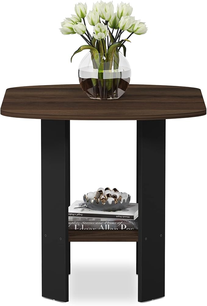 Furinno SIMPLE DESIGN Side Table, 2-Tier End Table, Open Shelves Night Stand, Bedside Table, for Living Room, Bedroom, Columbia Walnut