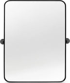 18" x 24" Pivot Rectangle Bathroom Mirror Tilting Beveled Black Metal Framed Vanity Mirrors for Wall, Tempered Glass