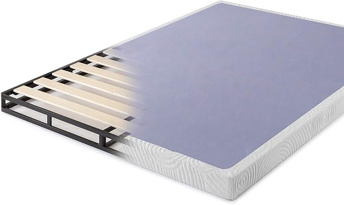 ZINUS Metal Box Spring with Wood Slats, 4 Inch Mattress Foundation, Sturdy Steel Structure, Easy Assembly, Queen