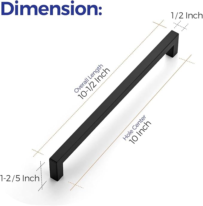 Ravinte 20 Pack 10 Inch Kitchen Square Cabinet Handles Matte Black Pulls Black Drawer Pulls Kitchen Cabinet Hardware Handles