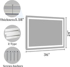 Koonmi 24x36 LED Bathroom Mirror, Backlit + Front Lit, LED Bathroom Mirror with Lights for Wall, 3 Colors, Anti-Fog, Dimmable Brightness, Memory Function, Tempered Glass