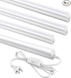 (4 Pack) 4FT T5 LED Shop Light,6500K,20W,2300LM(Super Bright White) Linkable LED Integrated Fixture,Garage Ceiling and Cabinet Light,Strip Light,Corded Electric with ON/Off Switch