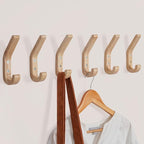 Wooden Coat Hooks for Wall,6 Pack Wall Mounted Natural Wood Hooks,Modern Decorative Oak Wall Pegs for Mudroom,Heavy Duty Hat Hanger Hooks for Hanging Coats, Backpack,Towels,Purse