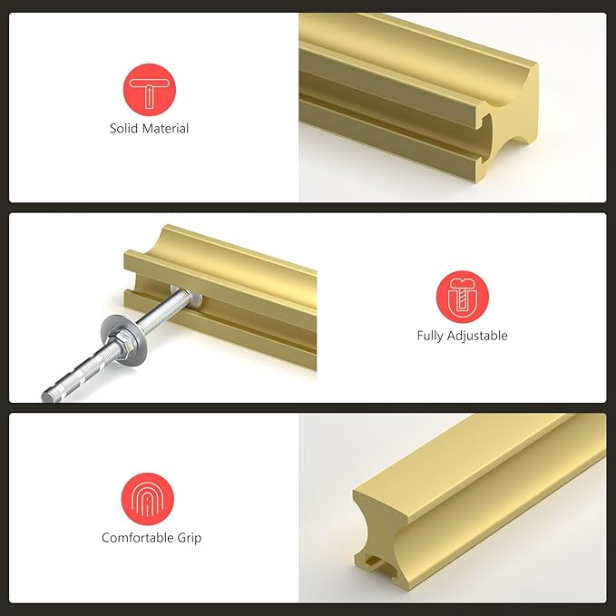 homdiy 5 Pack Adjustable Brushed Brass Cabinet Pulls 1" to 4" (25-102mm) Adjustable Hole Distance Drawer Pulls