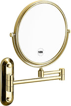 Gold 1x10x Magnifying Double Sided Bathroom Mirror 360 Degree Swivel Makeup Mirror Adjustable Extension Arm Wall Mount 8 Inch Non-Illuminated Beauty Mirror Shaving Mirror (Oval Base)