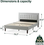 ZINUS Dachelle Upholstered Platform Bed Frame, Mattress Foundation, Wood Slat Support, No Box Spring Needed, Easy Assembly, Grey Sand, King