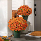 Artificial Mums for Outdoors, Faux Sunset Mum Flowers Planters for Indoor Outside Decor, Fake Look Real, Vibrant, UV Resistant, Waterproof, Windproof (Orange, 5 Bundle)