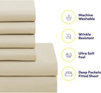 King Size Comforter Set with Sheets - 7-Piece Bedding Collection - 1 Comforter, 1 Fitted Sheet, 1 Flat, 4 Pillowcases - Deep Pocket - Soft & Breathable Premium Quality - Ideal for All Seasons, Beige