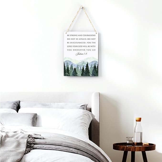 BELLOWDEER Inspirational Decor Be Strong and Courageous Joshua 1:9 Scripture Wooden Hanging Sign Christian Gift for Baby Kids Girl Boy Nursery Teen Room Bible Verse Wall Art 8 x 10 Inches