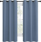 NICETOWN Short Curtains for Kitchen, Thermal Insulated Solid Grommet Blackout Window Treatment Curtain Panels for Loft, Cafe (Stone Blue, 1 Pair, 42 inches Wide by 68 inches Long)