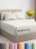 Extra Deep Cal King Sheet Set - 6 Piece Breathable & Cooling Sheets - Hotel Luxury Bed Sheets Set - Easy Fit - Soft, Wrinkle Free & Comfy Sheets Set - Beige Striped Sheet Set with Extra Deep Pockets