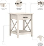 Bush Home End Table with Drawer, Nightstand with Storage, Living Room and Bedroom Furniture, Key West Collection, Linen White Oak