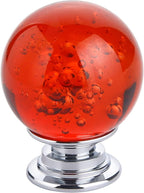 10 PCS Crystal Cabinet Knobs Round Glass Bubbles Dresser Knobs Smooth Drawer Knobs Handle for Home, Cabinet, Drawer and Dresser Hardware with 3 Different Size Screws, 30MM (Red)