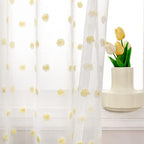 MYSKY HOME Yellow Pom Pom Curtains - 108 Inch Long Large Sheer Mustard Curtains for Living Room - Sliding Door Light Filtering Rod Pocket Window Panels - 52 x 108 inch - 2 Pieces