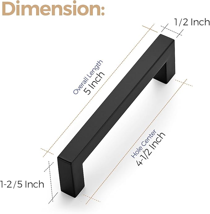 Ravinte 14 Pack 4-1/2 Inch Kitchen Square Cabinet Handles Matte Black Pulls Black Drawer Pulls Kitchen Cabinet Hardware Handles
