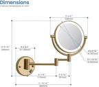 KIBI Circular Wall Mount Makeup Mirror with LED Lights, Dual-Sided 1x/5x Magnifying Mirror with Adjustable Arm, 360° Swivel, Solid Brass Construction for Durability and Style (Brushed Brass, KMM101)