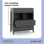 Storkcraft Alpine 2 Drawer Changing Table Chest (Gray) - Attached Changing Table Topper Fits Any Standard-Size Baby Changing Pad, 2 Drawers, 2 Shelves for Extra Nursery Storage, Easy to Assemble