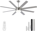 YUHAO 62 Inch Brushed Nickel Ceiling Fan with Light and Remote Control.Noiseless,Dimmable,3CCT,6 Speeds Reversible, DC Ceiling Fans for Indoor or Covered Outdoor