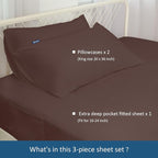 California King Sheet Sets for Air Mattress - Extra Deep Pocket Cal King Sheet Set - 3Pcs Side Storage Pocket Fitted Sheet & Pillowcases Easily Fits 16in to 24in Pillow Top Air Bed Mattress - Brown