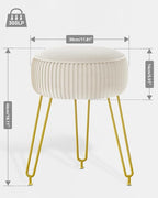 IBUYKE Velvet Round Footrest Stool Ottoman, Makeup Vanity Stool Side Table, Velvet Dressing Table Seat, Pouf Couch Stool, Golden Steel Legs, Creamy-White LG-30M