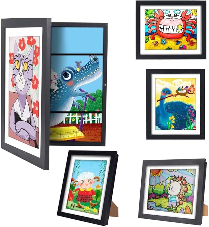 2-Pack Changeable Kids Art Frames - Front Opening, Holds 150, 10x12.5,Child Artwork Frame With Storage For Display Children's art work (Black)
