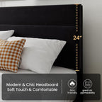 SHA CERLIN Queen Platform Bed Frame with Velvet Upholstered Headboard, Mattress Foundation with Strong Wooden Slats Support, No Box Spring Needed, Black
