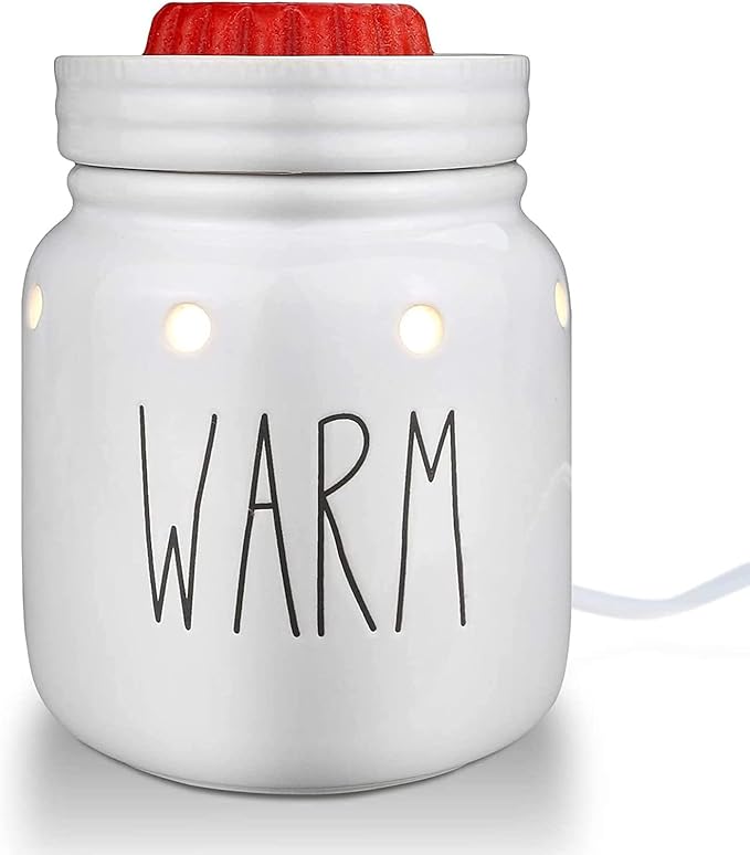 STAR MOON Rae Dunn Wax Warmer Wax Melt Warmer for Rae Dunn Inspired Decor Mason Jar Wax Warmer with Removable Dish, One More Bulb, Home Fragrance Home Decor, Glossy White (Warm)