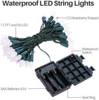 Battery Operated String Lights - 18ft 50 LED C3 String Lights Christmas Lights Battery Powered String Lights for Indoor Outdoor Christmas Tree Wreath Party Decoration, Waterproof, Warm White