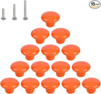 HUAMULAN 15PCS Orange Glossy Ceramic Knobs Button Round Mushroom Cabinet Dresser Vintage Pulls Door Handles Cupboard Wardrobe Drawer, Dia. 1.5 inch 38mm