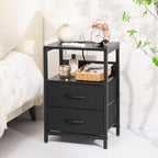 Yoobure Nightstand with Charging Station, Small Night Stand with Fabric Drawers and Storage Shelf for Bedrooms, Nightstands for Small Spaces, Bedside Table with USB Ports & Outlets Bed Side Table