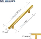 JOY DECOR 3 Pack Cabinet Handles, Gold Cabinet Pulls, 5 in Hole Center Kitchen Cabinet Handles, Stainless Steel T Bar Handles for Dresser Drawers