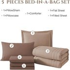 Monbix Twin XL Size Comforter Set - Extra Long 5 Pieces Dorm Bedding Sets, Quilting Design Fluffy Bed in a Bag Twin XL with Sheets, Pillowcase & Sham(Rust Pink)