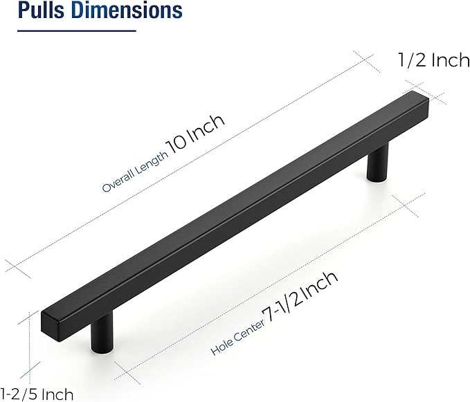 JOY DECOR 30 Pack 7-1/2 Inch Matte Black Square Cabinet Handles Stainless Steel Cabinet Hardware Pulls for Kitchen and Drawers with 10 Inch Overall Length