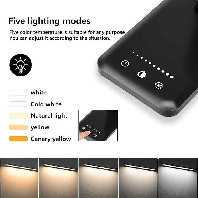 White crown LED Desk Lamp Dimmable Table Lamp Reading Lamp with USB Charging Port, 5 Lighting Modes, Sensitive Control, 30/60 Minutes Timer (Black, First-Generation)