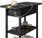 LIDYUK End Table with Charging Station, Flip Top Side Table with USB Ports and Outlets, Nightstand for Small Spaces, Bedside Tables with Storage Shelf for Living Room, Bedroom, Black