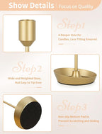 NUPTIO Taper Candle Holders for Centerpiece: 3 Pcs Matte Gold Candlestick Holder for Wedding - Brass Tall Candle Stick Holder for Christmas Party Dinner Table Fireplace Decor