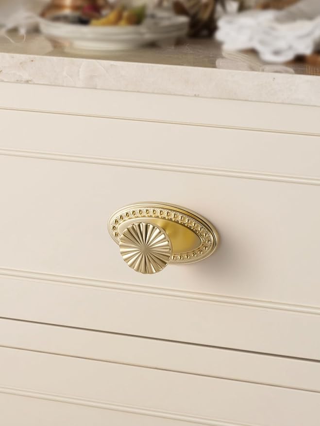 5 Pack Brushed Gold Cabinet Knobs with Base Brass Flat Drawer Pulls Kitchen Cupboard Bathroom Dresser Cabinet Hardware Handles Zinc Alloy