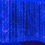 ZSJWL 300 LED Blue Curtain Fairy Lights with Remote, 8 Modes 9.8 × 9.8 Ft Waterproof USB Plug in Copper Wire Lights for Bedroom Window Chrismas Wedding Party