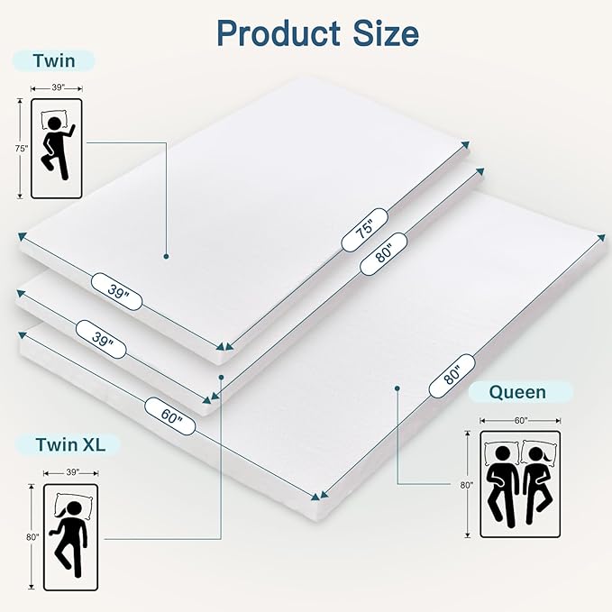 Airensky Memory Foam Mattress Topper Twin XL (39x80), 2 Inch Cooling Gel Infused High Density Topper with Removable Skin-Friendly Cover, Pressure Relief Back Pain, College Dorm, CertiPUR-US Certified