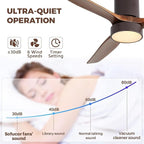 Sofucor 52 Inch Ceiling Fans with Lights, Indoor/Outdoor Ceiling Fan with Light and Remote, Quiet DC Reversible, Dimmable, Flush Mount, 3 Blade Solid Wood Ceiling Fans or Patio Bedroom Farmhouse