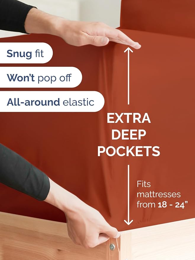 Extra Deep Split King Sheet Set - 7 Piece Breathable & Cooling Sheets - Hotel Luxury Bed Sheets Set - Easy Fit - Soft, Wrinkle Free & Comfy Sheets Set - Terracotta Sheet Set with Extra Deep Pockets