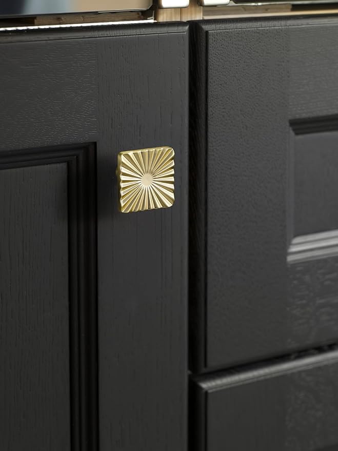 2 Pack Gold Cabinet Knobs Square Brushed Brass Drawer Pulls Bathroom Dresser Handles Hardware Zinc Alloy