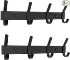 Matte Black Coat Rack Wall Mount – 12 Inch Stainless Steel Hook Rail with 4 Double Coat Hooks – Wall Mounted Entryway Organizer for Coats, Hats, Bags, Towels, Robes, Closet or Bathroom - 2 Pack
