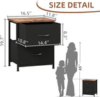 Somdot Nightstand Set of 2, Small Dresser for Bedroom with 2 Drawers,Night Stand Bedside Table End Table with Fabric Bins for Bedroom Kids Closet Dorm Guest Room, Black Rustic Brown